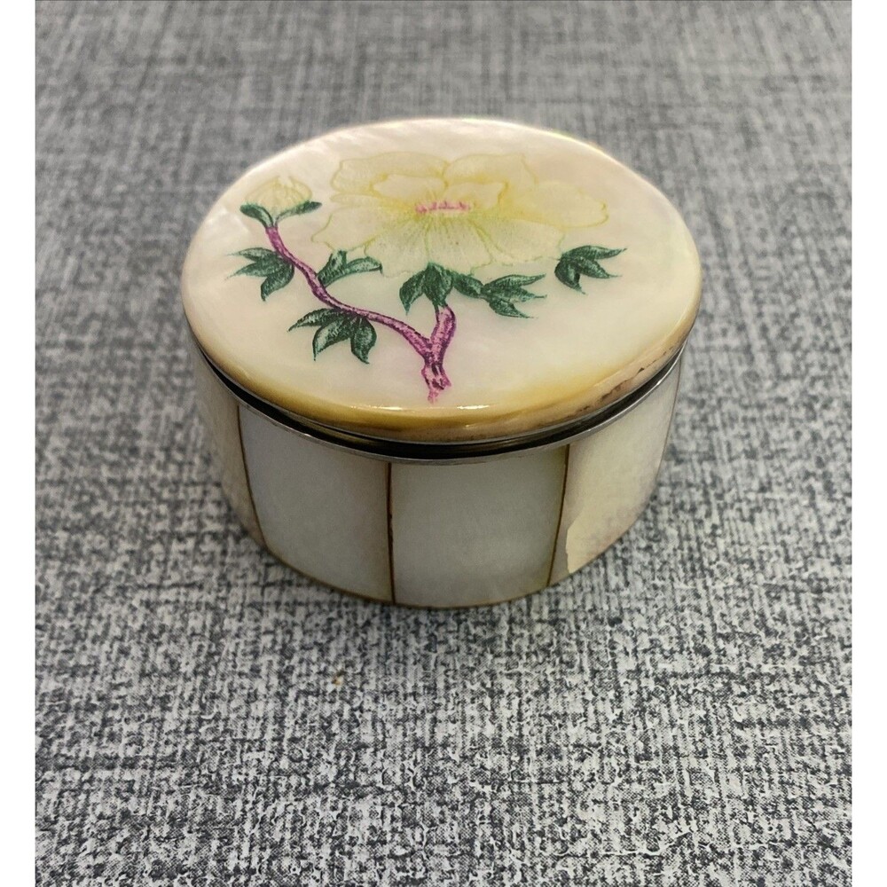 Vintage Floral Mother of Pearl Pill Box